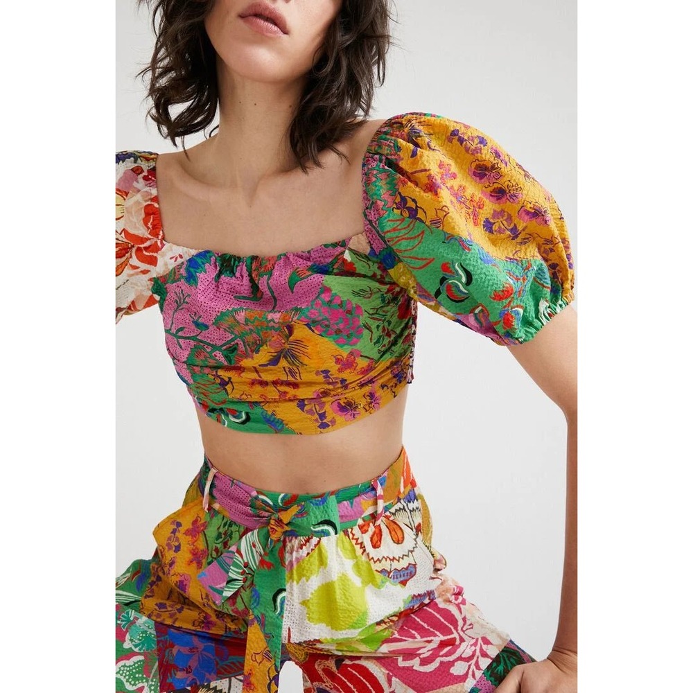 Desigual by‎ Christian Lacroix Paris Puff Sleeve Crop Blouse Size Small